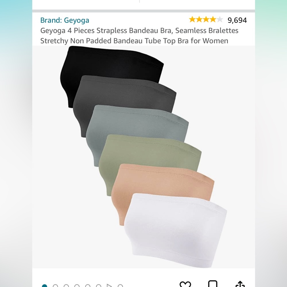 6 Pieces Strapless Bandeau Bra, Seamless Bralettes Stretchy Non Pad Tube Top Bra